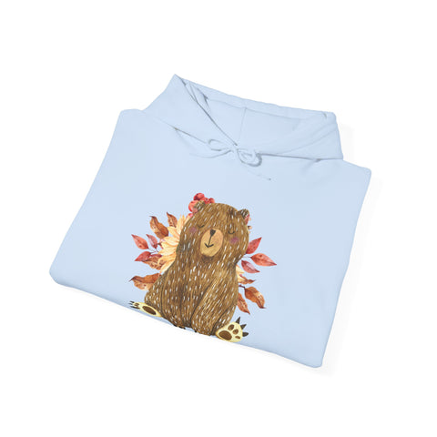 Autumn Bear Hoodie, Cozy Fall Sweatshirt, Cute Bear Pullover, Warm Unisex Hooded Sweatshirt