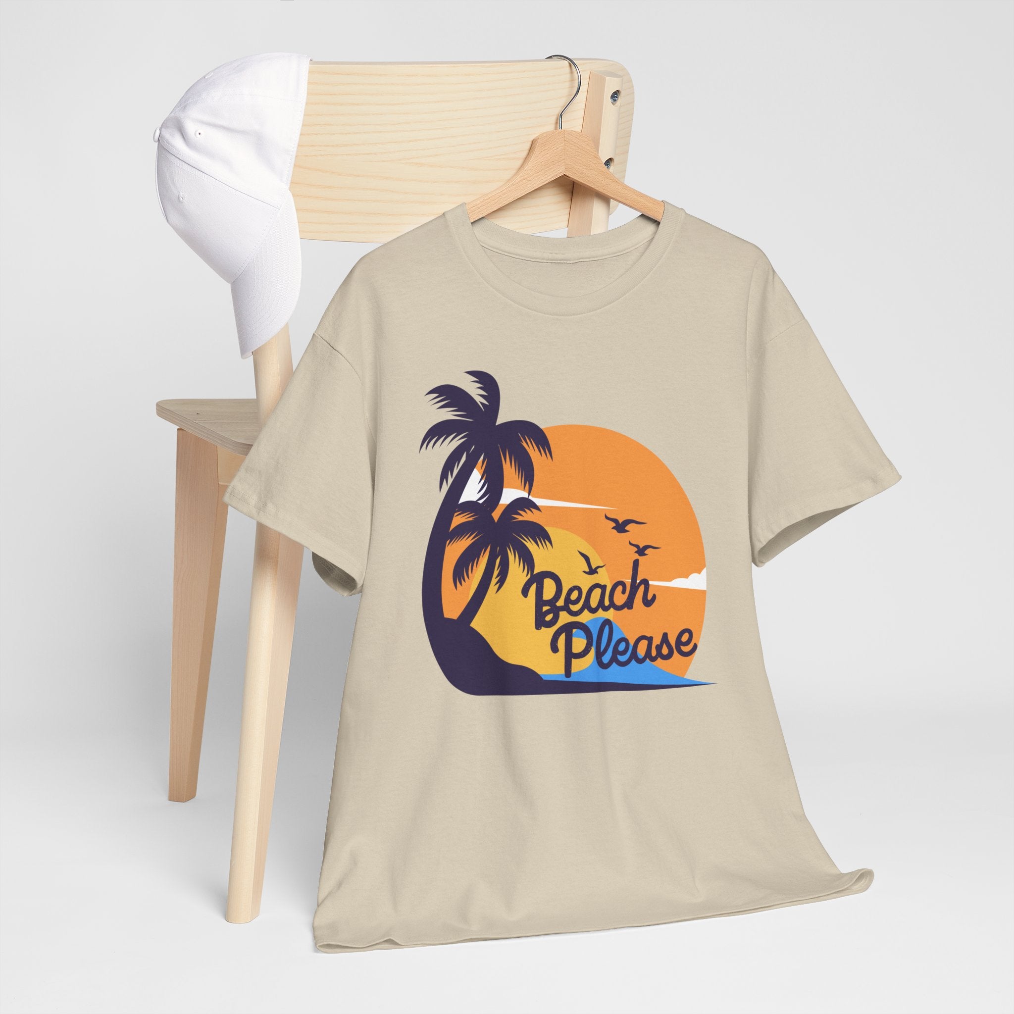 Beach Please Unisex Heavy Cotton Tee - Relaxed Summer Vibe, Perfect for Vacations, Beach Days, Casual Outfits, Gift for Beach Lovers