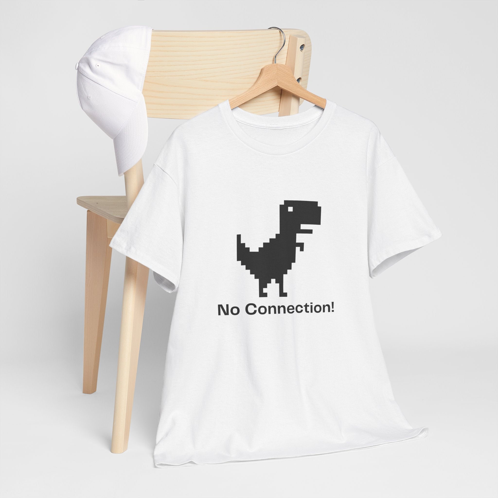Funny Dinosaur Tee, No Connection! T-Shirt, Unisex Heavy Cotton Tee, Gift for Gamers, Quirky Casual Wear, Internet Humor Shirt