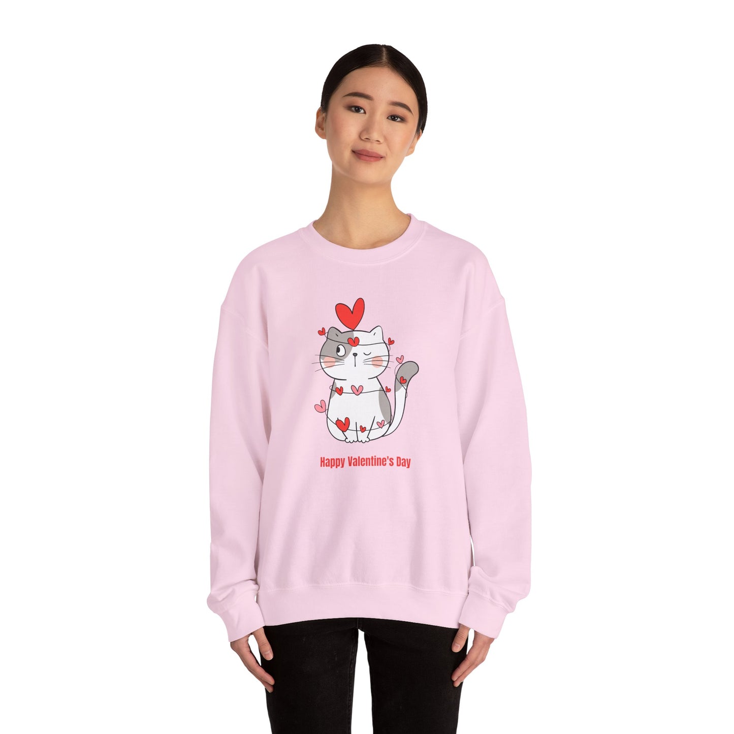 Cute Cat Valentine's Day Crewneck Sweatshirt, Cozy Unisex Sweatshirt, Cat Lover Gift, Valentine's Day Apparel, Everyday Comfort Wear