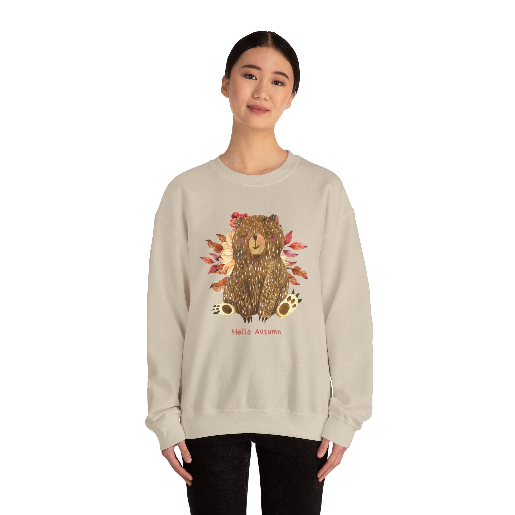 Cozy Bear Sweatshirt for Autumn, Unisex Crewneck with Fall Vibes, Ideal for Thanksgiving, Casual Wear