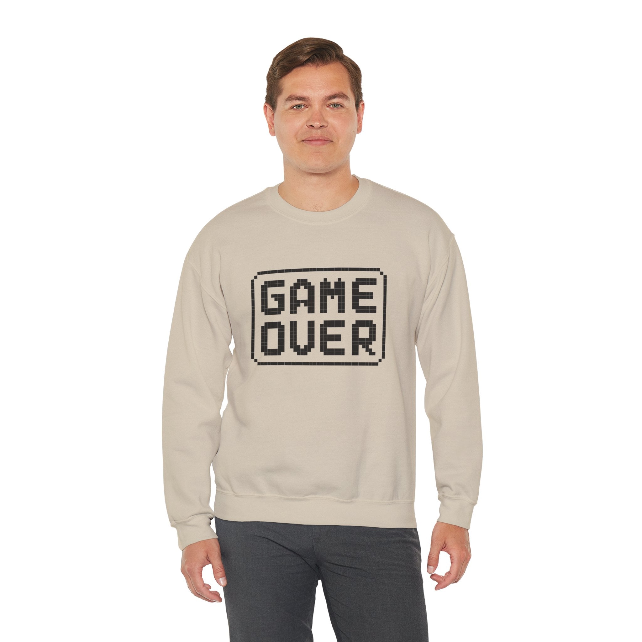 Pixel Art Game Over Sweatshirt, Retro Gaming Sweater, Cozy Unisex Pullover, Perfect Gift for Gamers, Versatile Casual Wear