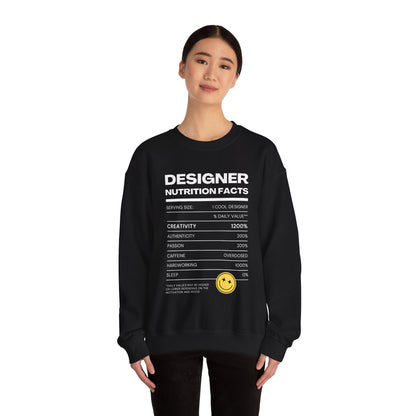 Designer Nutrition Facts Sweatshirt, Funny Graphic Crewneck, Gift for Creatives, Unique Unisex Apparel, Cozy Layering Top