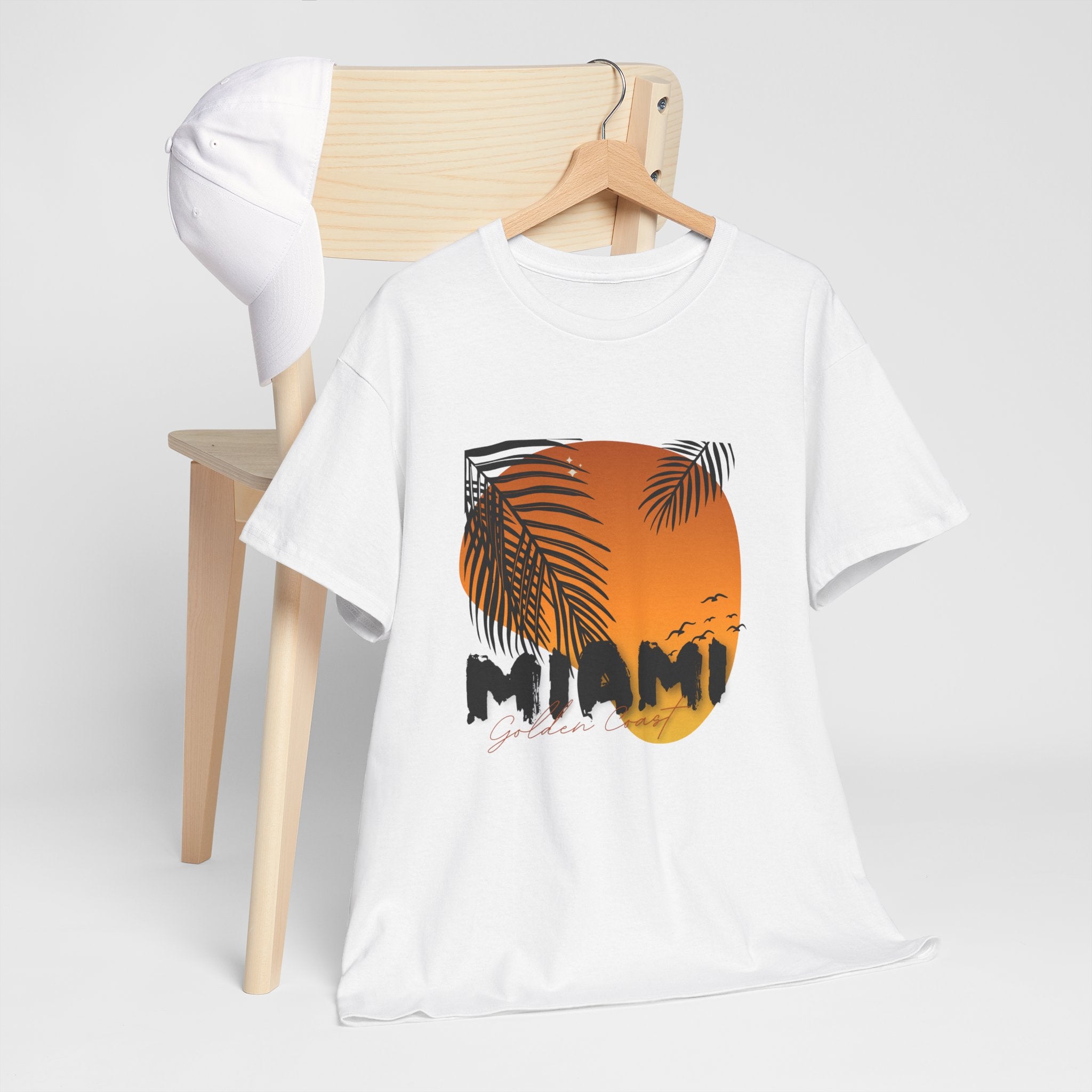 Miami Sunset Unisex Heavy Cotton Tee | Casual Summer T-Shirt, Relaxed Fit Shirt