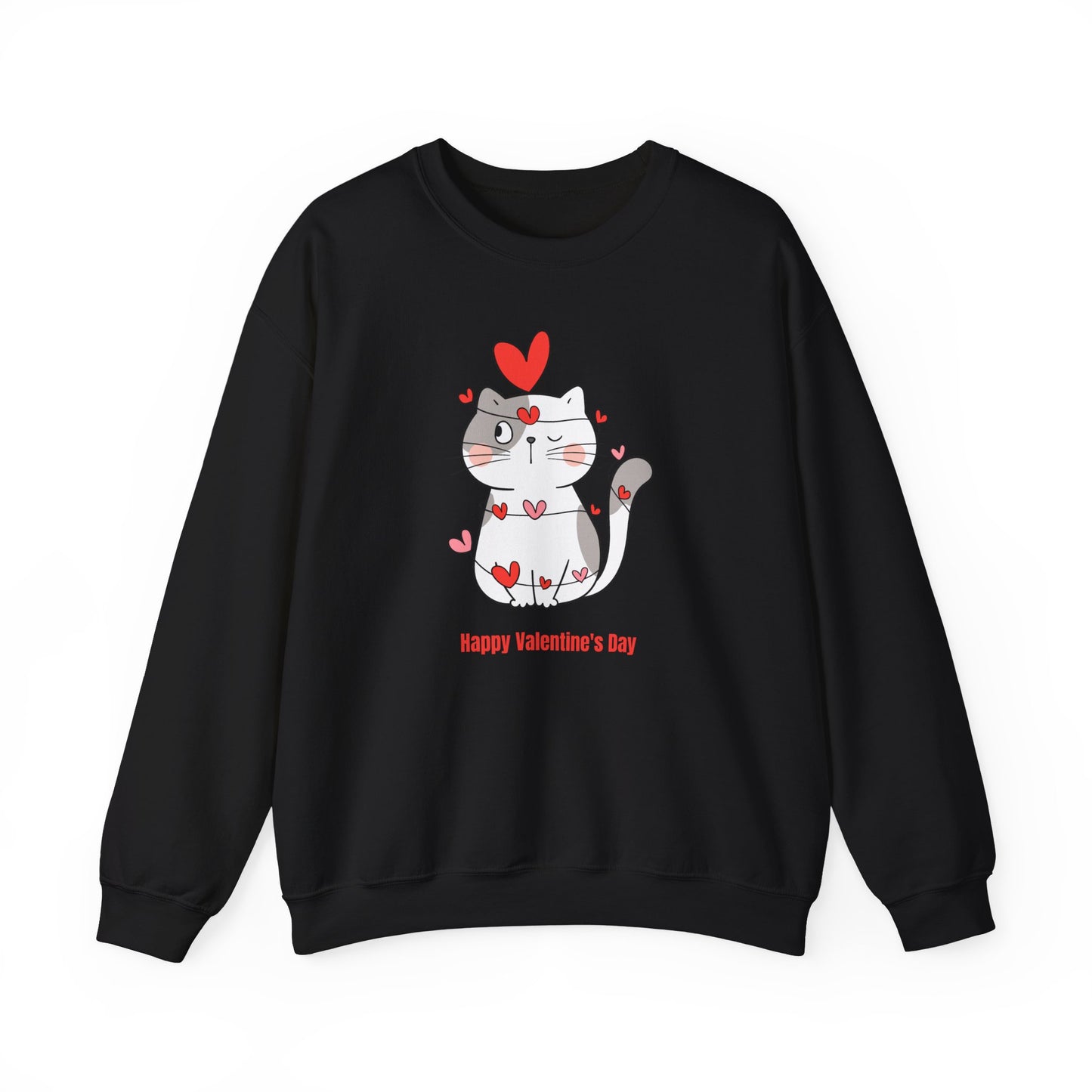 Cute Cat Valentine's Day Crewneck Sweatshirt, Cozy Unisex Sweatshirt, Cat Lover Gift, Valentine's Day Apparel, Everyday Comfort Wear