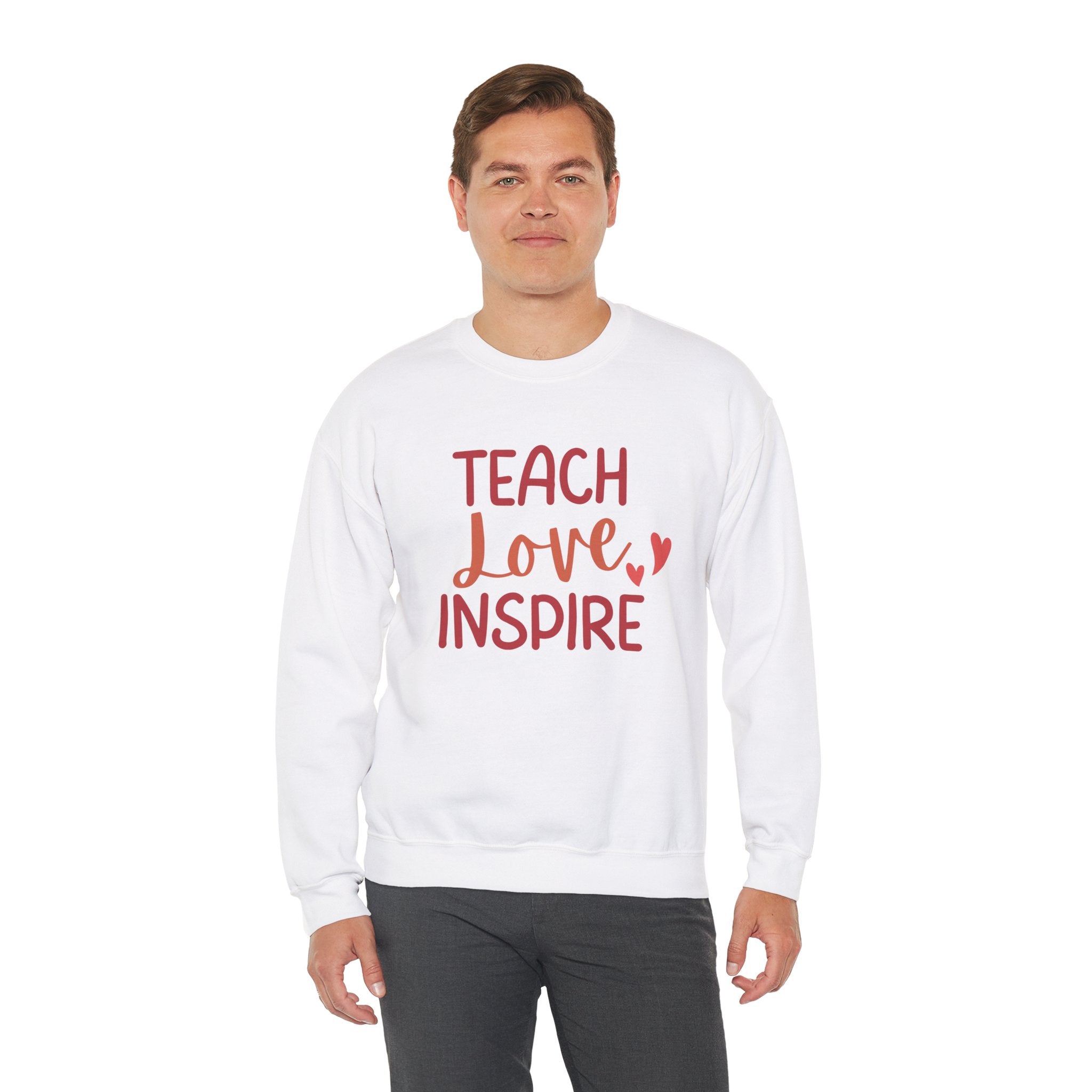Teach Love Inspire Crewneck Sweatshirt, Cozy Teacher Gift, Motivational Sweatshirt for Educators, Inspirational Apparel, Valentine's Day