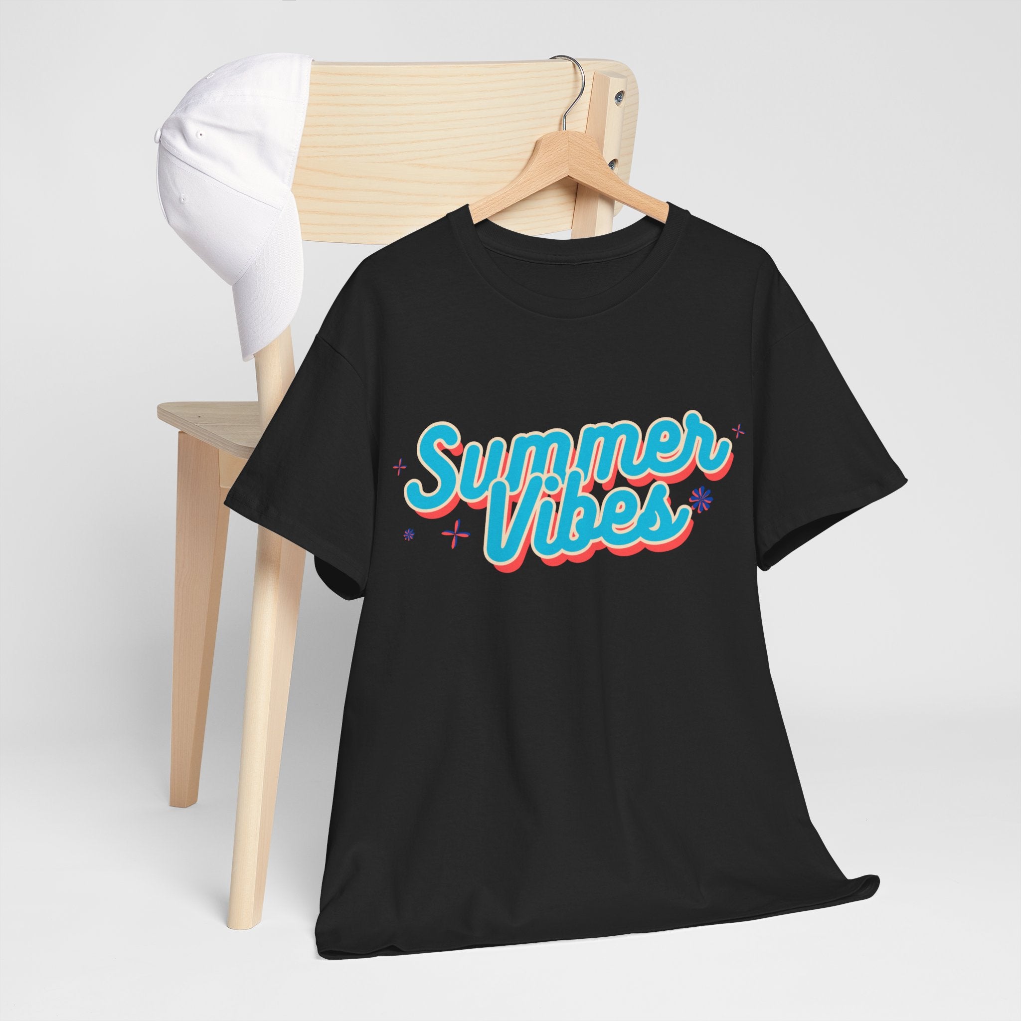 Summer Vibes Unisex Heavy Cotton Tee, Casual Summer Shirt, Beachwear, Gift for Friends, Vacation Essential, Fun Tee