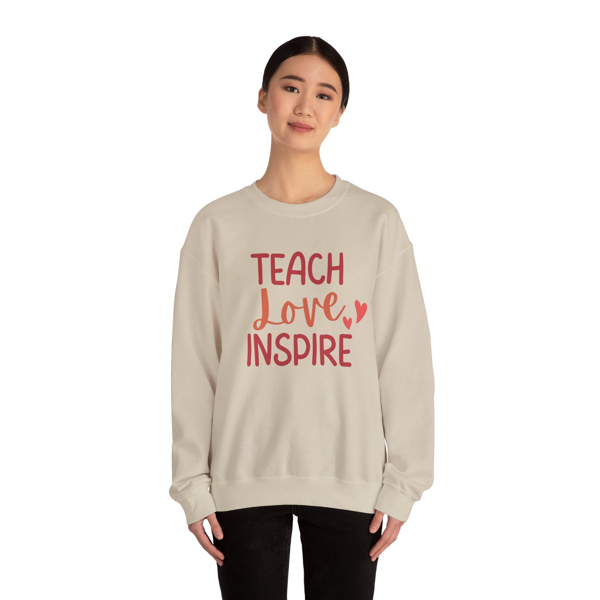 Teach Love Inspire Crewneck Sweatshirt, Cozy Teacher Gift, Motivational Sweatshirt for Educators, Inspirational Apparel, Valentine's Day