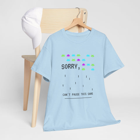Retro Gamer Unisex Heavy Cotton Tee, Sorry Can't Pause This Game Shirt, Casual Wear T-Shirt, Fun Gaming Tee