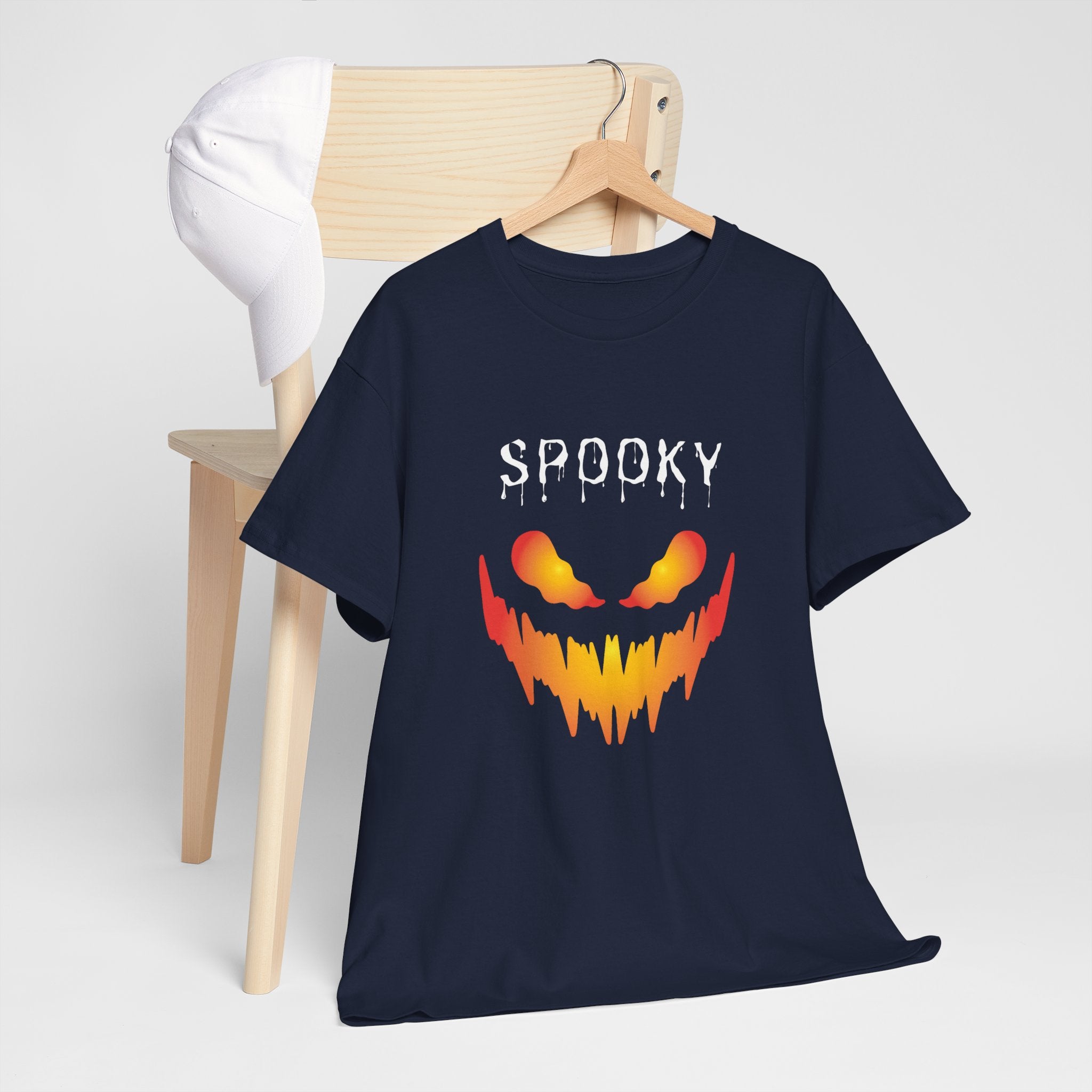 Spooky Halloween Tees, Unisex Heavy Cotton Tee for Fall, Ghostly Graphics Shirt, Halloween Apparel