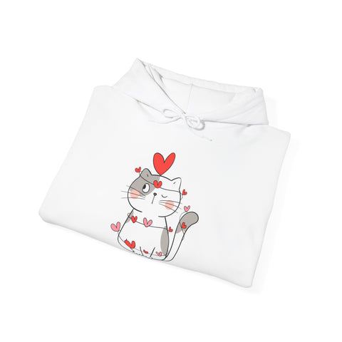 Cute Cat Valentine's Day Hoodie, Unisex Sweatshirt for Pet Lovers, Cozy Gift, Valentine's Day Apparel, Cat Lover Hoodie, Heart Design