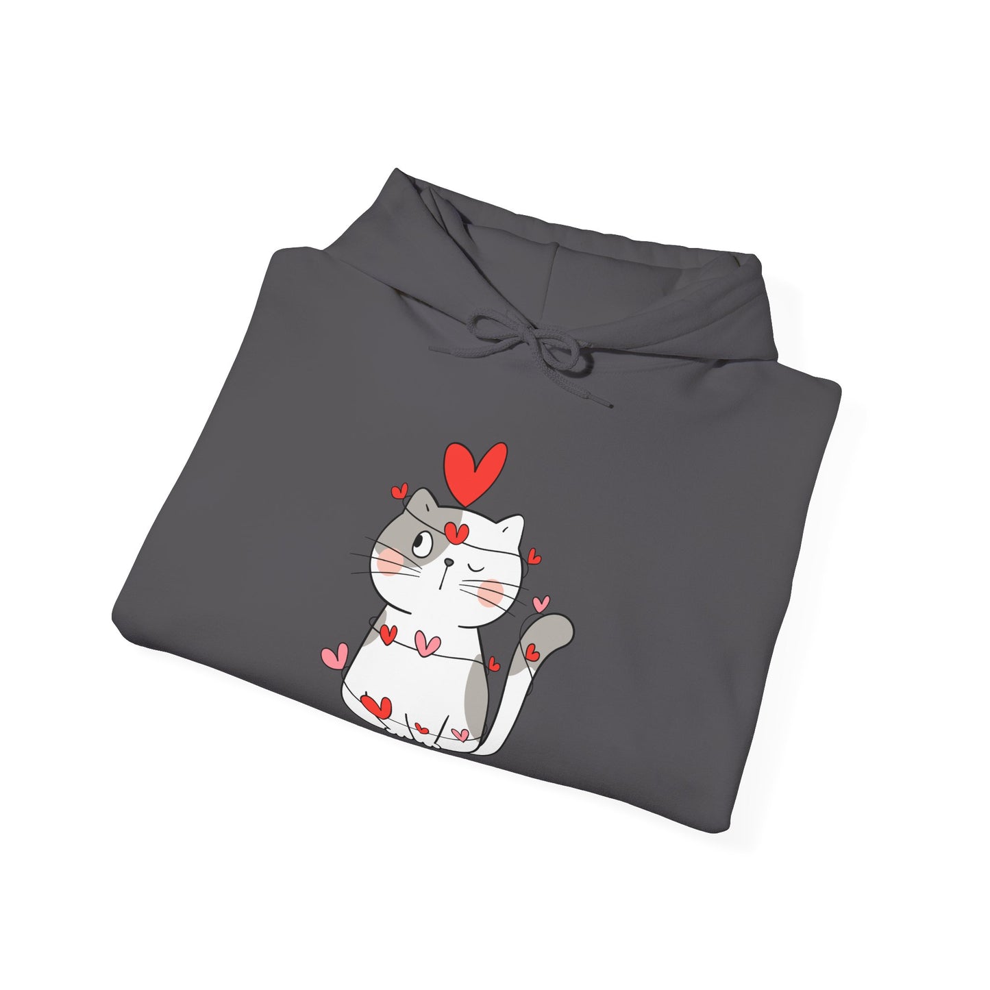 Cute Cat Valentine's Day Hoodie, Unisex Sweatshirt for Pet Lovers, Cozy Gift, Valentine's Day Apparel, Cat Lover Hoodie, Heart Design