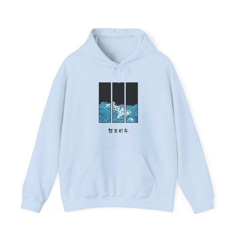 Japanese Inspired Ocean Waves Graphic Hoodie - Relaxed Vibe, Perfect for Beach Lovers, Unisex Gift for Sea Enthusiasts, Casual Summer Outfit
