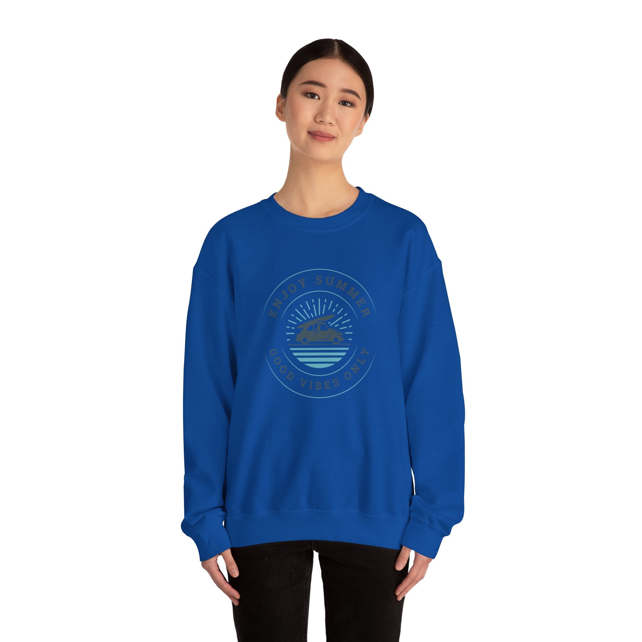 Enjoy Summer Good Vibes Crewneck Sweatshirt, Unisex Summer Apparel, Casual Layering, Beach Day Outfit, Gift for Travel Lovers