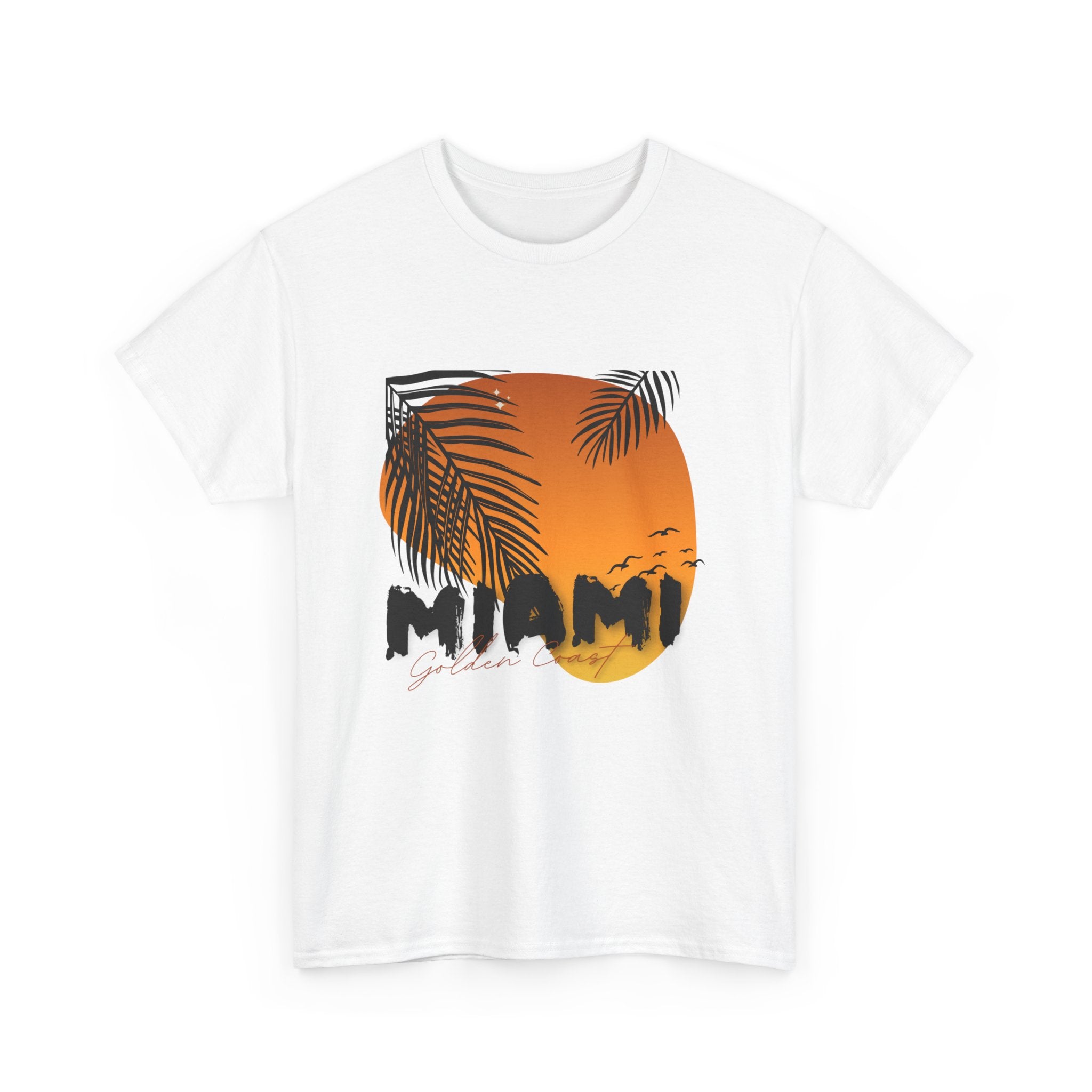 Miami Sunset Unisex Heavy Cotton Tee | Casual Summer T-Shirt, Relaxed Fit Shirt