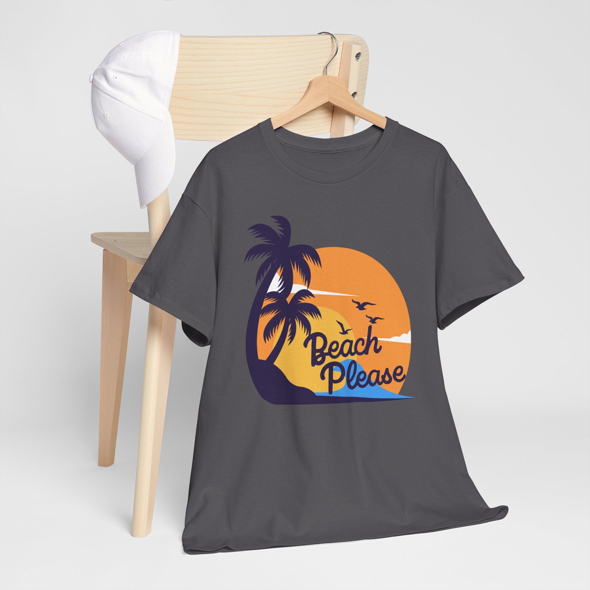 Beach Please Unisex Heavy Cotton Tee - Relaxed Summer Vibe, Perfect for Vacations, Beach Days, Casual Outfits, Gift for Beach Lovers
