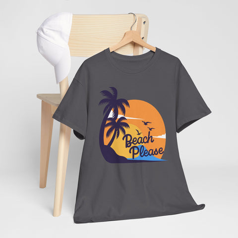 Beach Please Unisex Heavy Cotton Tee - Relaxed Summer Vibe, Perfect for Vacations, Beach Days, Casual Outfits, Gift for Beach Lovers