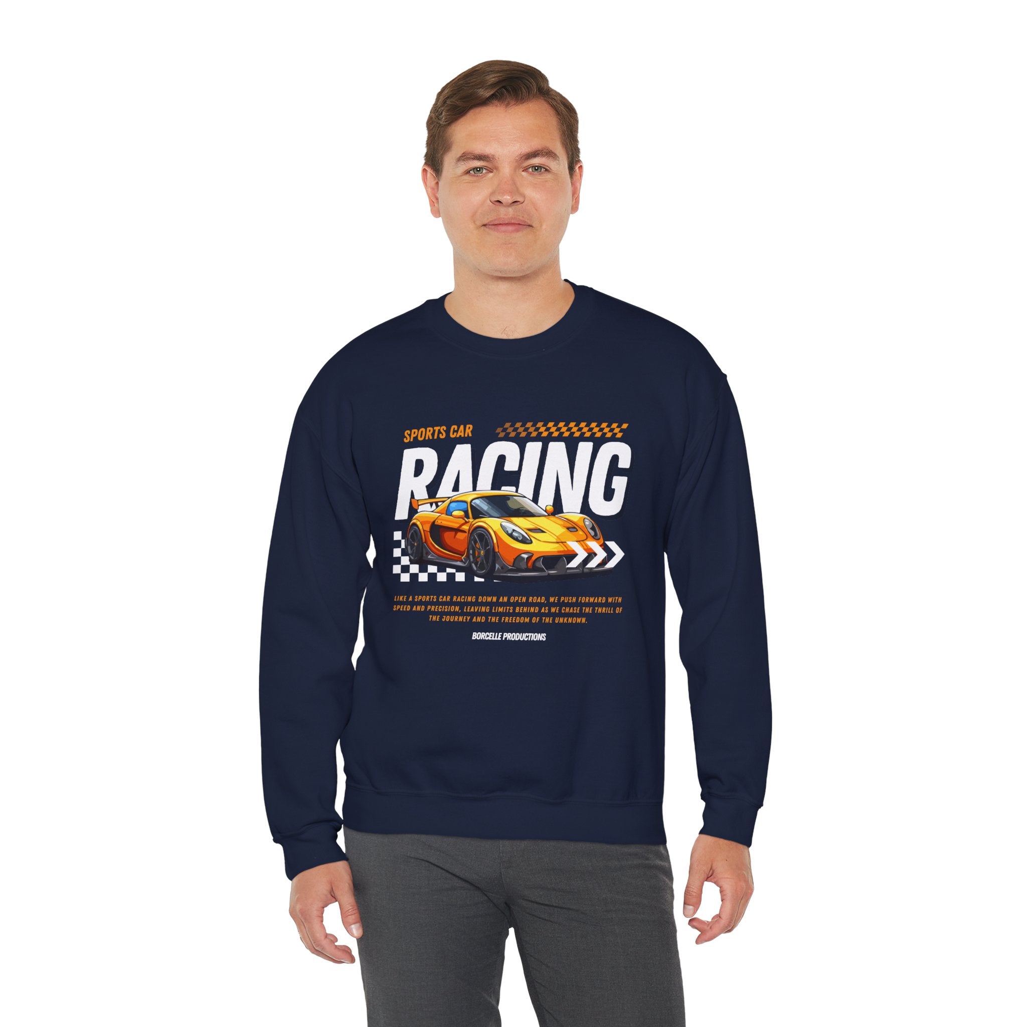 Sporty Racing Sweatshirt for Car Enthusiasts, Unisex Crewneck Pullover, Perfect for Racing Events, Casual Wear