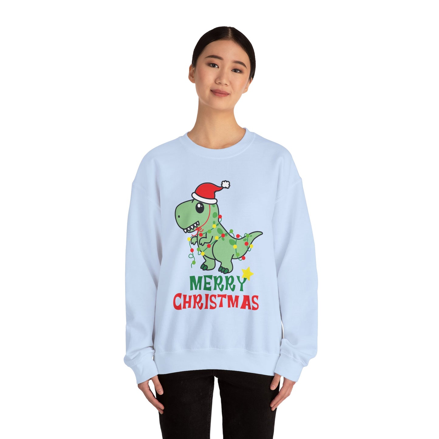 Merry Christmas Dinosaur Sweatshirt, Cute Holiday Crewneck, Gift for Kids & Adults, Christmas Apparel, Winter Wear, Fun Sweatshirt