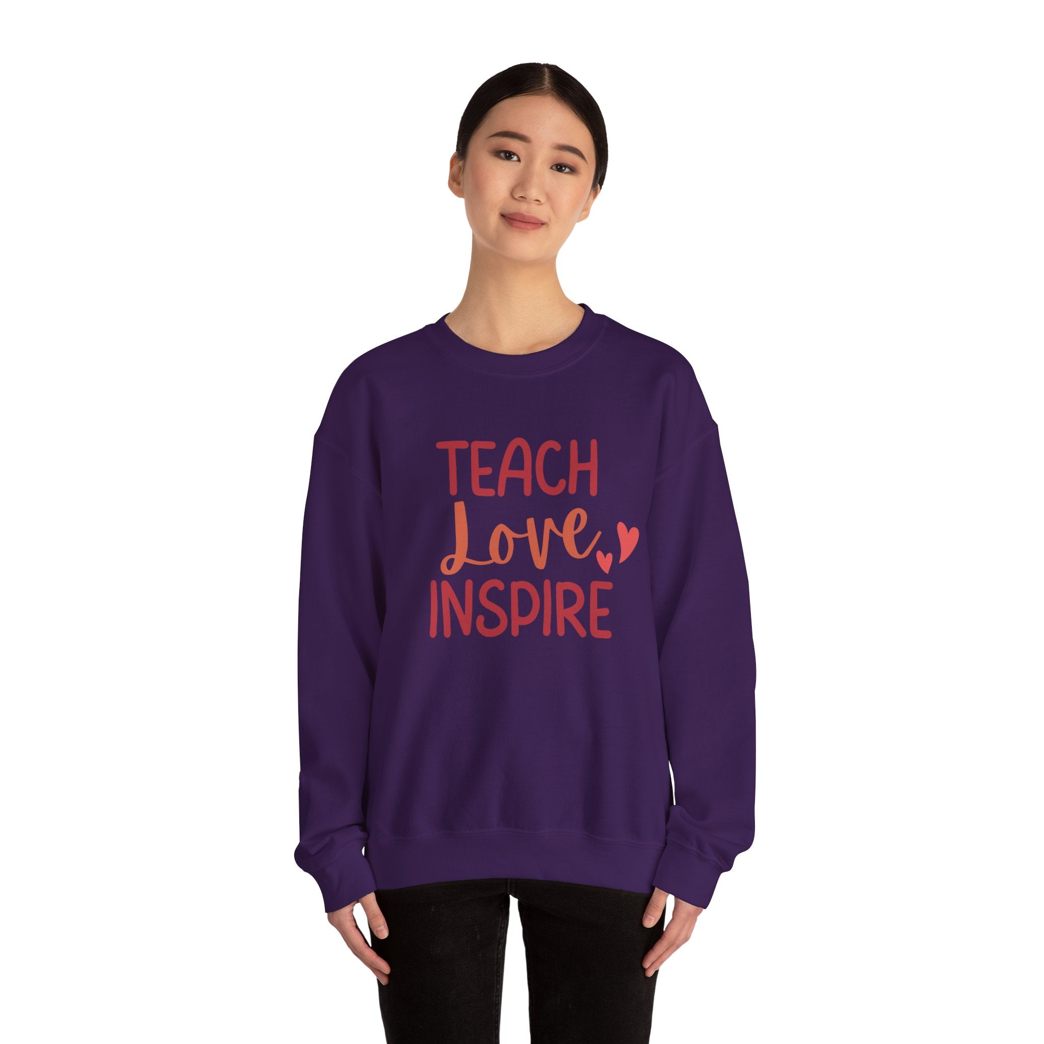 Teach Love Inspire Crewneck Sweatshirt, Cozy Teacher Gift, Motivational Sweatshirt for Educators, Inspirational Apparel, Valentine's Day