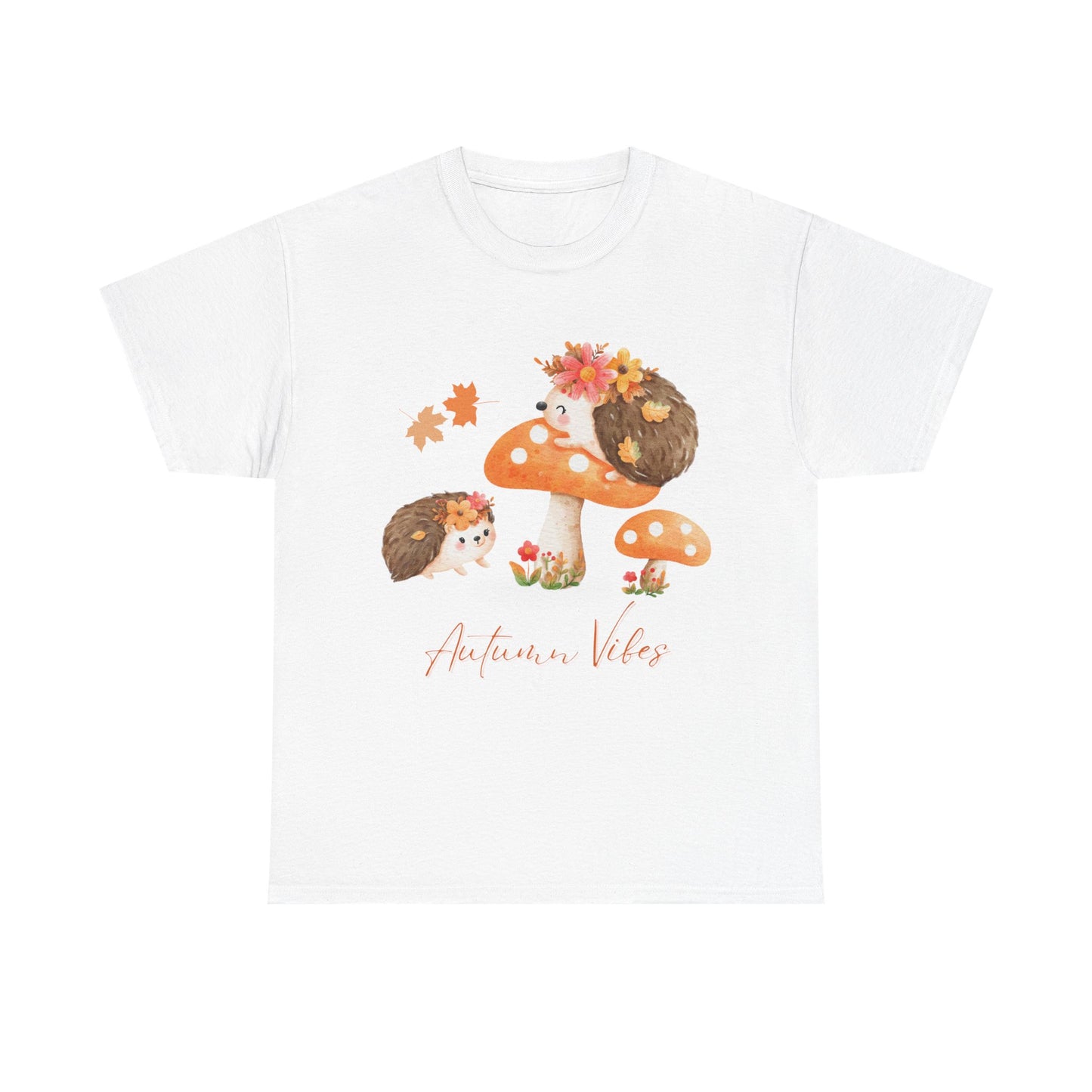 Autumn Vibes Hedgehog Tee, Cute Fall T-Shirt, Unisex Cotton Top, Perfect for Harvest Festivals, Cozy Gift for Animal Lovers