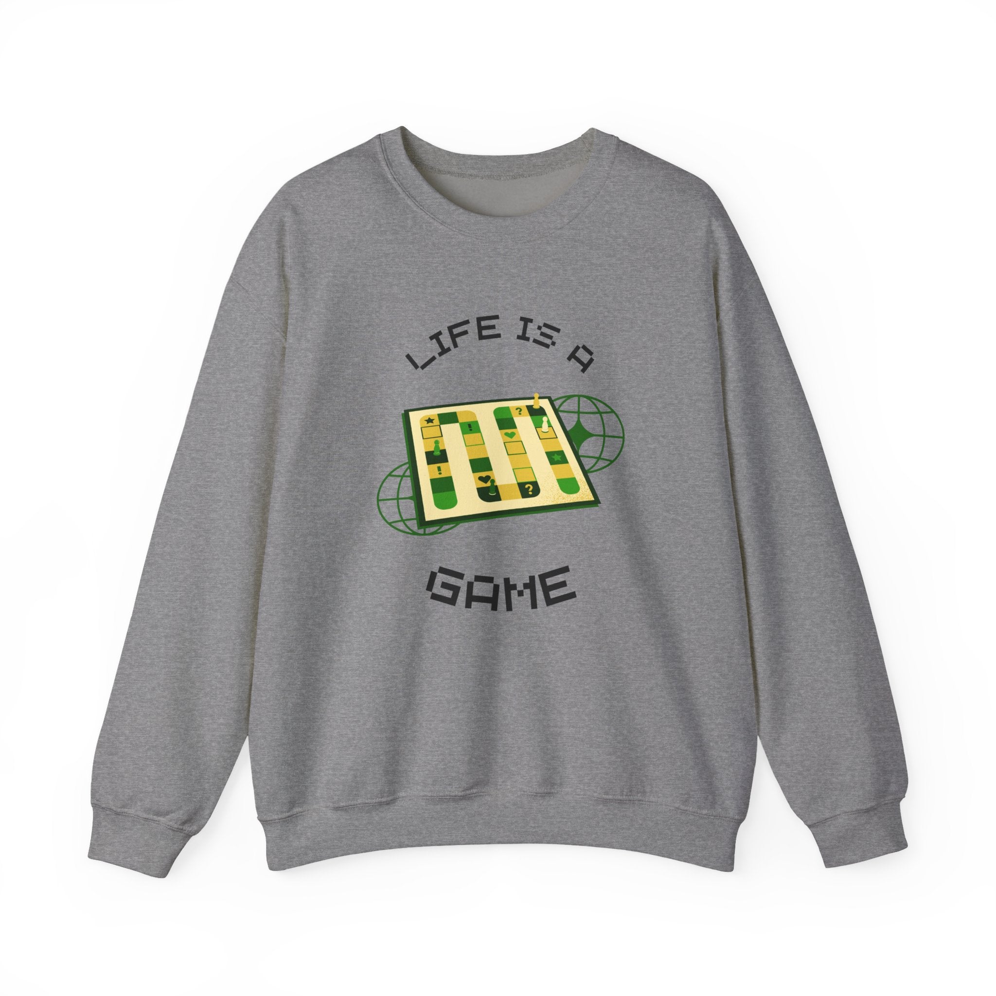 Game Board Life Is a Game Crewneck Sweatshirt, Casual Fun Gaming Sweatshirt
