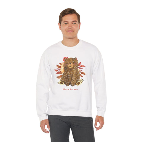 Cozy Bear Sweatshirt for Autumn, Unisex Crewneck with Fall Vibes, Ideal for Thanksgiving, Casual Wear